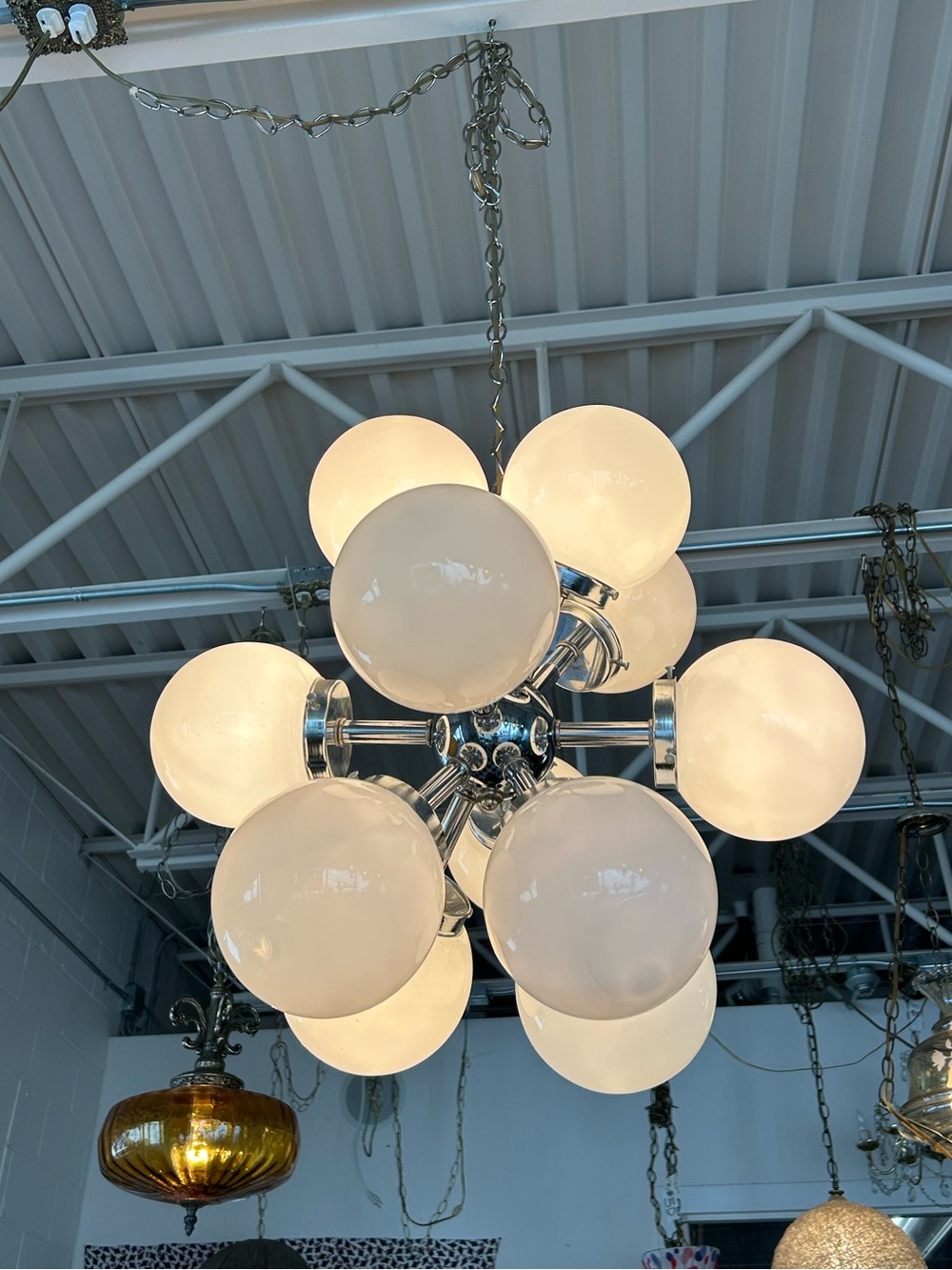 Vintage 12 globe Sputnik swag lamp chrome atomic